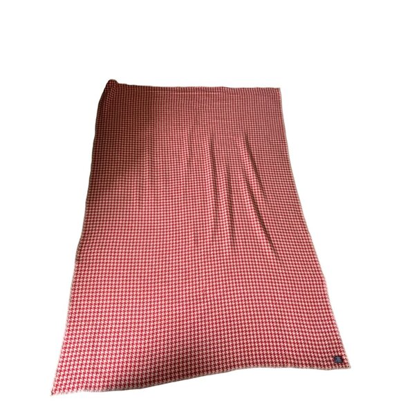 Lands End Red Cream Houndstooth Wool Twin Blanket USA Made 69 x 100" Stitched Ed - Picture 5 of 5